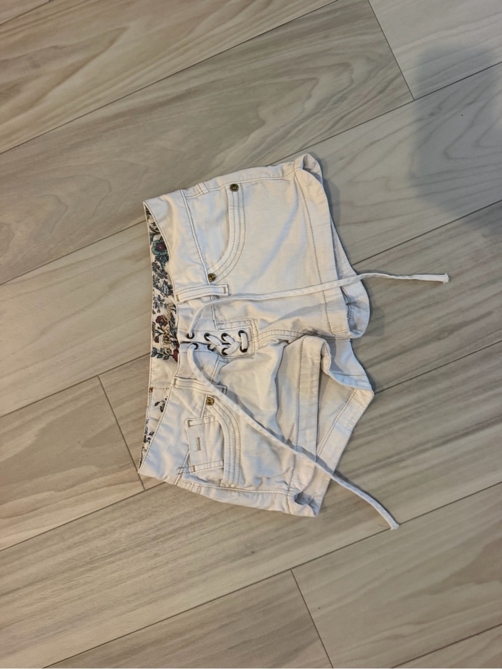 Women's White Lace-Up Denim Shorts